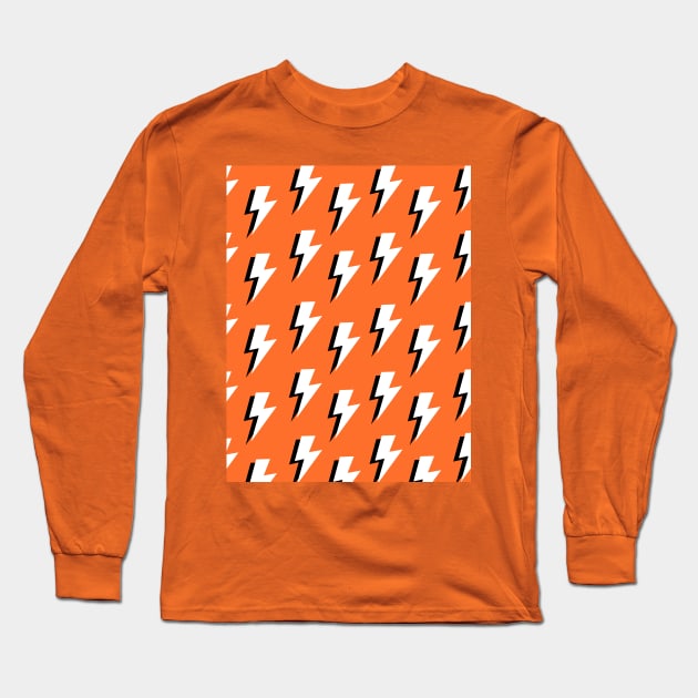 Orange, Black and White Lightning Long Sleeve T-Shirt by OneThreeSix